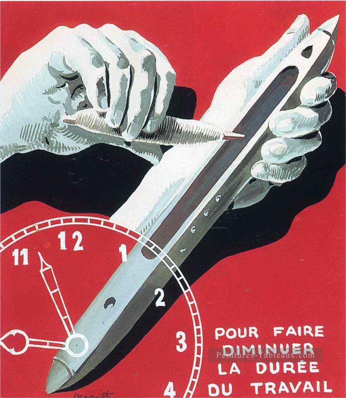 projet d’affiche le centre des travailleurs du textile en belgique pour réduire les heures de travail 1938 Rene Magritte Peintures à l'huile